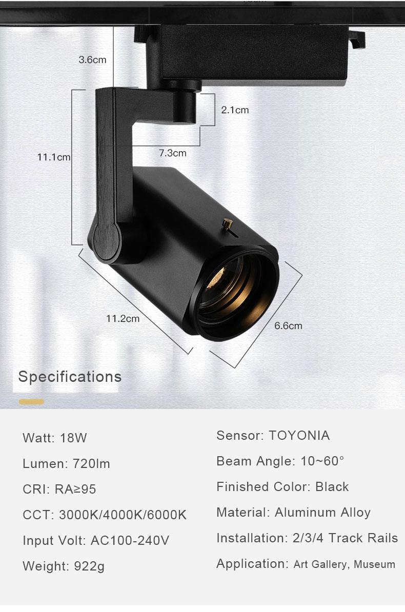specifications of 18w LED TRACK lighting dimmable